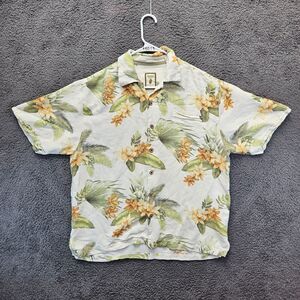 Jamaica Jaxx Shirt Mens Medium White Green Silk Floral Hawaiian Button‎ Up